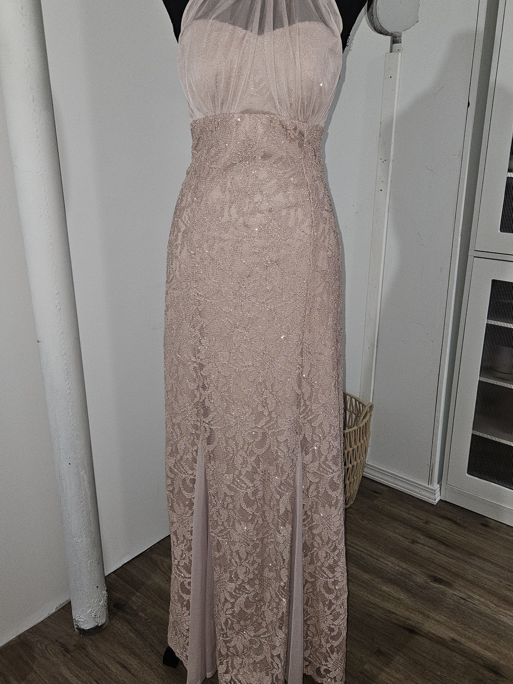 Night Way Collections Dusty Rose Lace Maxi Gown